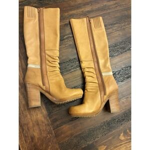 Seychelles Women's Leather Knee High Boots Size 10 Heeled Riding Boots Tan Brown